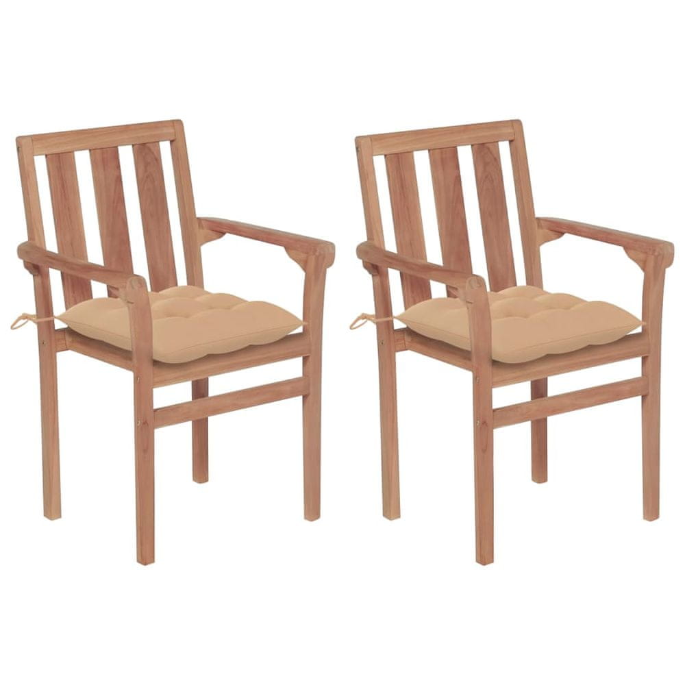 Vidaxl Záhradné stoličky 2 ks, béžové podložky, tíkový masív